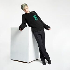 RAF SIMONS AW 2020-2021 Letter Badge Raglan Sweater Chunky Black Size Large